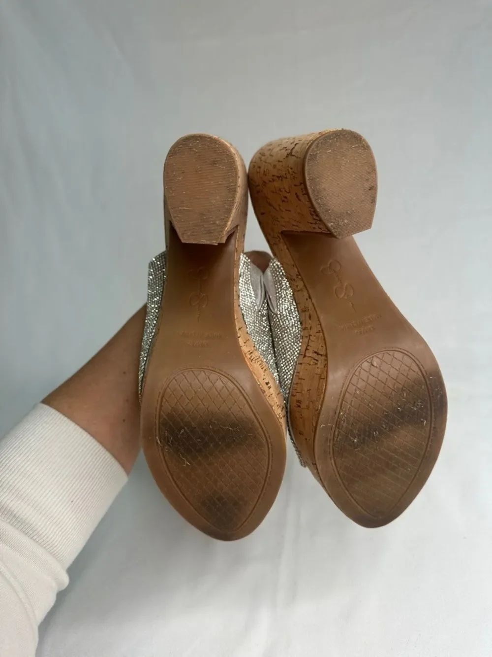 Jessica Simpson Silver Rhinestone Cork Mule Slides - Picture 6 of 7